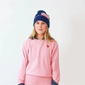 Cashmere Hat By  Kerri Rosentha Heart check Pink beanie. NWT. winter $198 NEW Kerri Rosenthal Yellow Gold Pink Stitched Heart Cashmere  main image 4